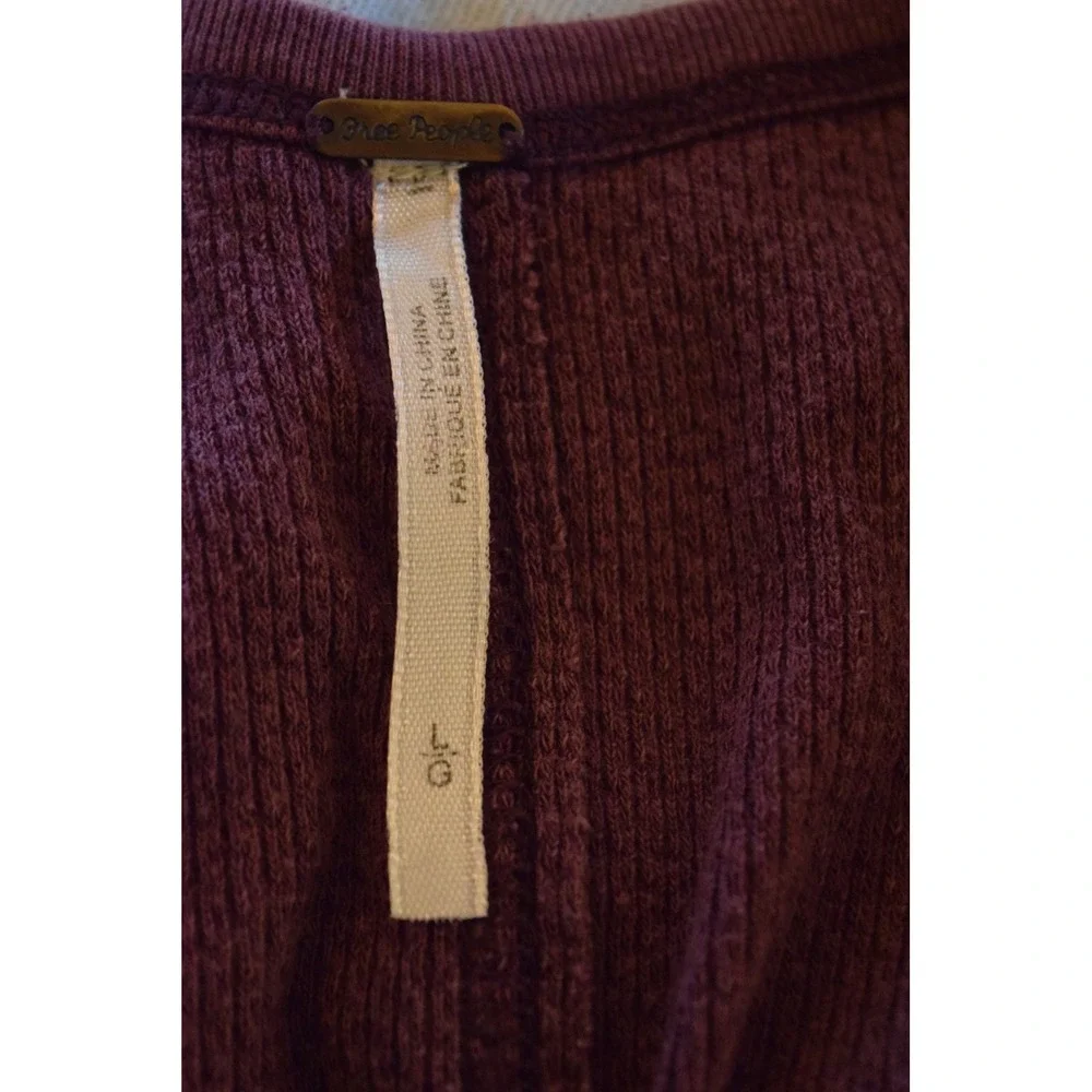 Free People Henley Thermal Women Large Purple Waffle Knit Contrast Cuff